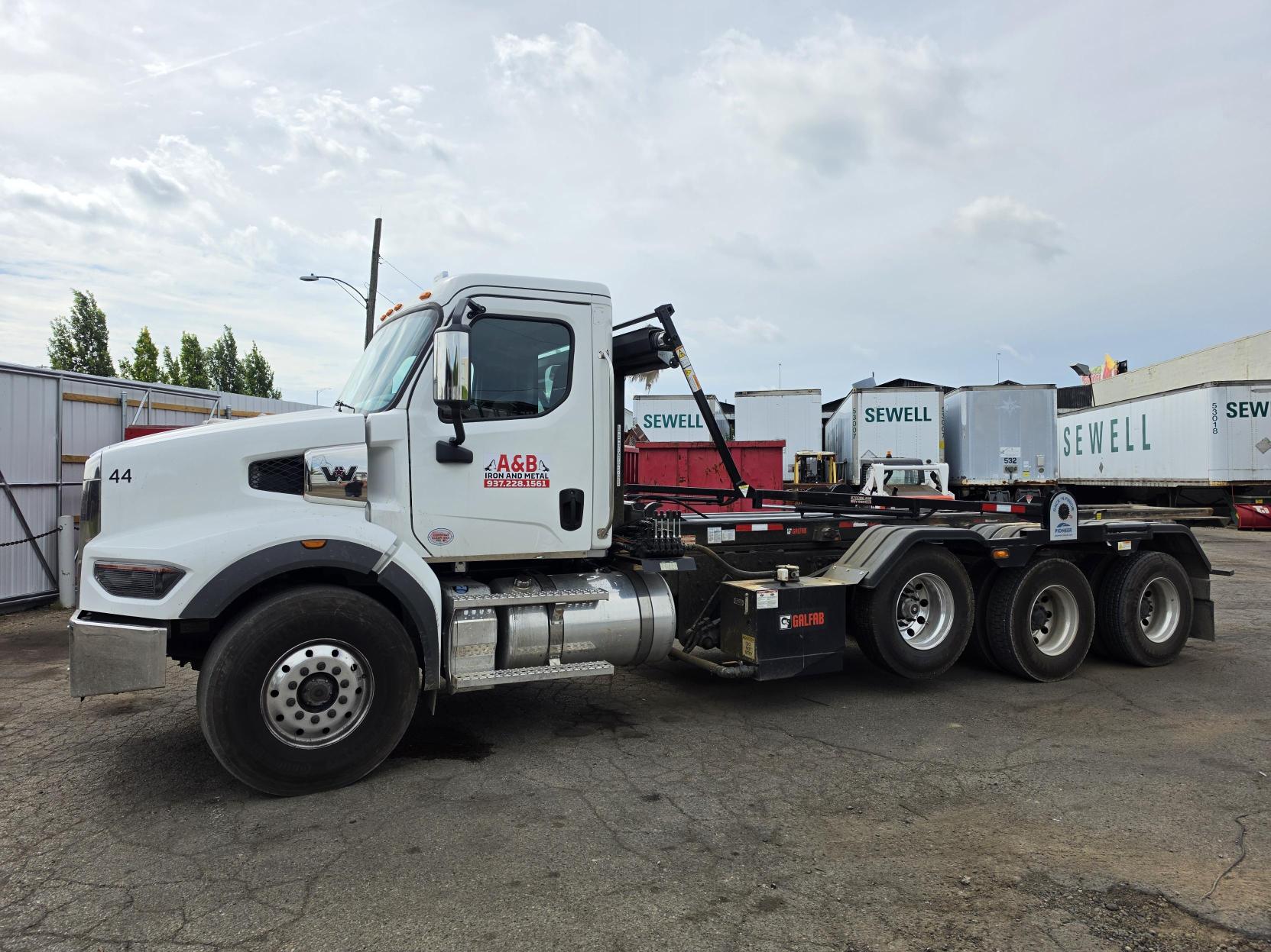A&B Iron and Metal roll-off truck at the Dayton yard